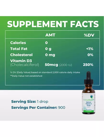 Seeking Health Optimal Vitamin D Drops / Витамин Д3 жидкий на основе оливкового масла 30 мл, фото 5 в магазине биодобавок nutrido.shop