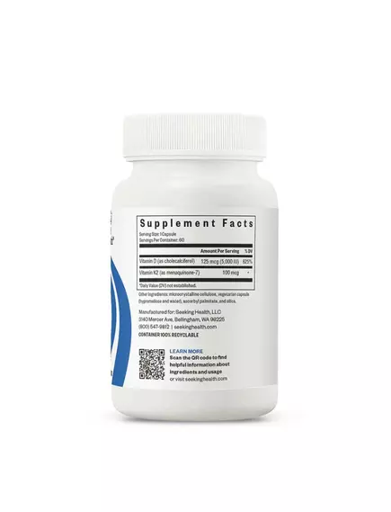 Seeking Health Vitamin D3+K2 / Витамин Д3+К2 60 капсул, фото 4 в магазине биодобавок nutrido.shop