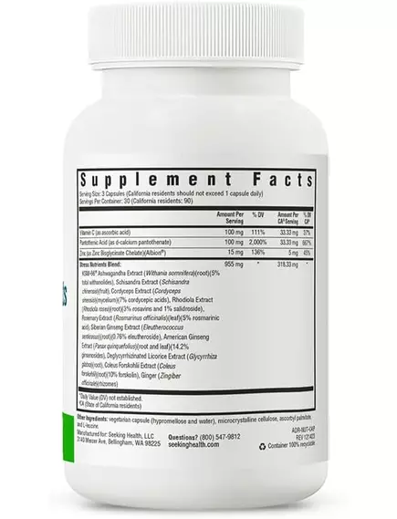 SEEKING HEALTH STRESS NUTRIENTS (FORMERLY ADRENAL NUTRIENTS) / ПОЖИВНІ РЕЧОВИНИ ДЛЯ НАДНИРКОВИХ ЗАЛОЗ 90 КАПСУЛ, фото 3 від магазину біодобавок nutrido.shop