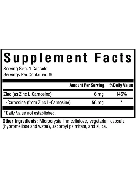 SEEKING HEALTH ZINC CARNOSINE / ЦИНК КАРНОЗИН ДЛЯ ПІДТРИМКИ СЛИЗОВОЇ ОБОЛОНКИ ШЛУНКА 60 КАПСУЛ, фото 2 від магазину біодобавок nutrido.shop