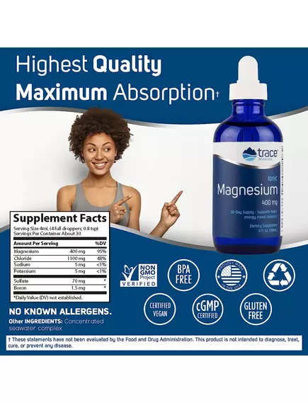 Trace Minerals Ionic Magnesium / Магній іонний рідкий 400 мг 118 мл, фото 4 від магазину біодобавок nutrido.shop