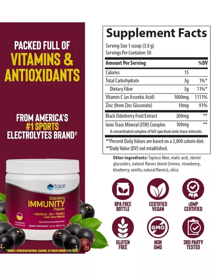 Trace Minerals Total Defense Elderberry Immunity Powder / Імунна підтримка з бузиною 190 г , фото 2 від магазину біодобавок nutrido.shop