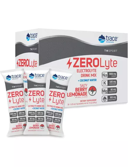 ZeroLyte Salty Berry Lemonade / Електроліти зі смаком солоний ягідний лимонад 30 саше, Trace Minerals в магазине биодобавок nutrido.shop