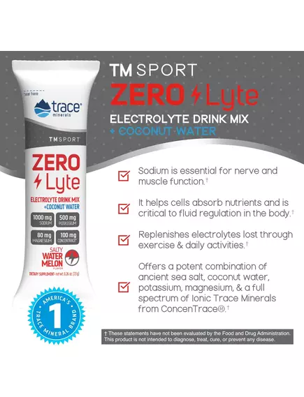 Trace Minerals ZeroLyte Watermelon / Електроліти зі смаком солоного кавуна 30 саше, фото 5 від магазину біодобавок nutrido.shop