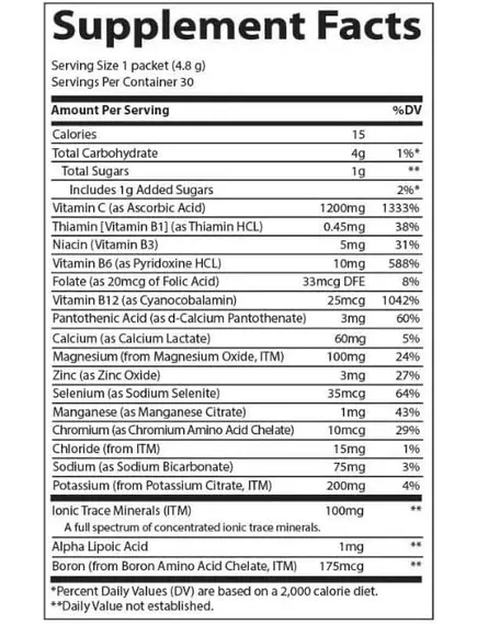 Вітамін C + електроліти + мультивітаміни Виноград 30 саше / Power Pak Grape, Trace Minerals, фото 6 в магазине биодобавок nutrido.shop
