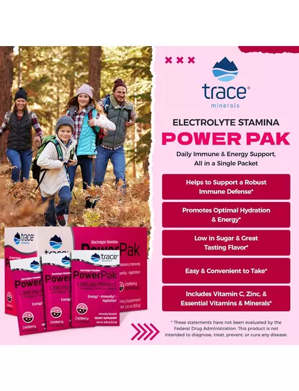 Trace Minerals Power Pak Cranberry / Вітамін C + електроліти + мультивітаміни смак журавлини 30 саше, фото 4 від магазину біодобавок nutrido.shop