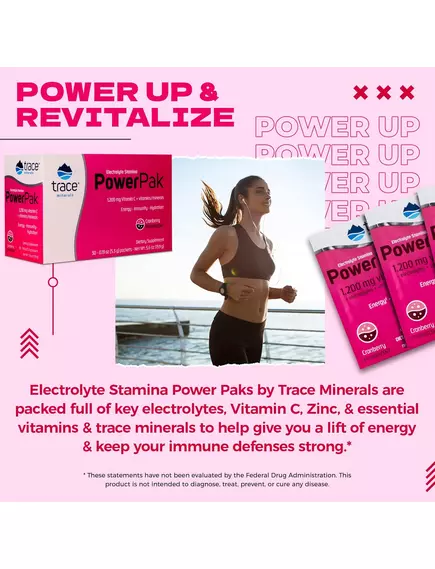 Trace Minerals Power Pak Cranberry / Вітамін C + електроліти + мультивітаміни смак журавлини 30 саше, фото 5 від магазину біодобавок nutrido.shop