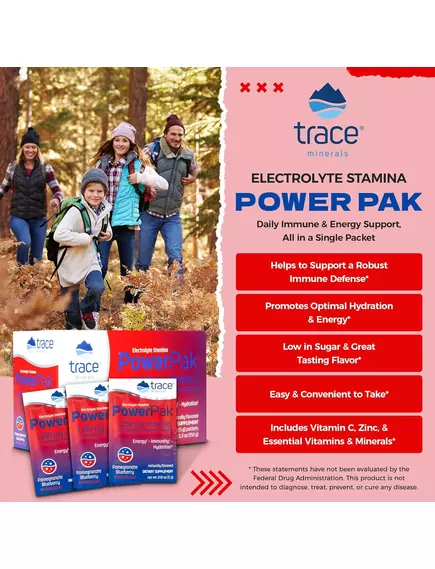 Trace Minerals Power Pak Pomegranate Blueberry / Вітамін C + електроліти + мультивітаміни Гранат/Чорниця 30 саше, фото 3 в магазине биодобавок nutrido.shop