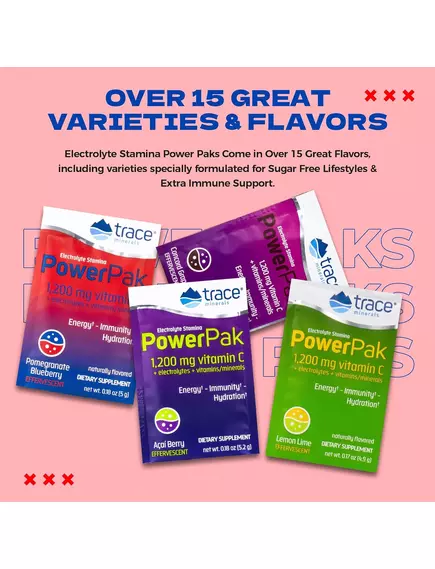 Trace Minerals Power Pak Pomegranate Blueberry / Вітамін C + електроліти + мультивітаміни Гранат/Чорниця 30 саше, фото 5 в магазине биодобавок nutrido.shop