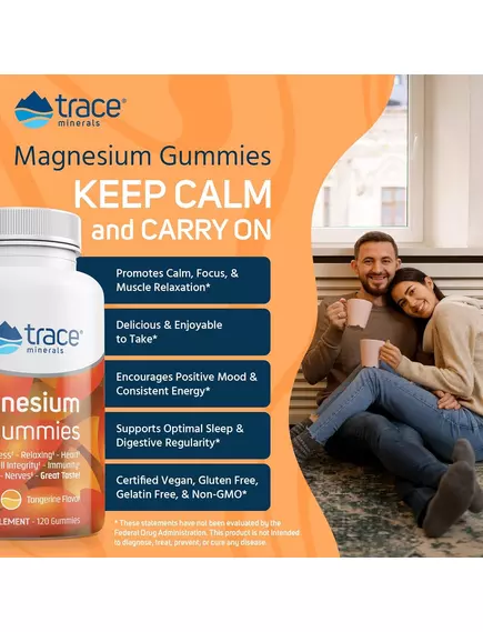 Магній цитрат зі смаком мандарина 120 мармеладок / Magnesium Gummies, Trace Minerals, фото 3 в магазине биодобавок nutrido.shop