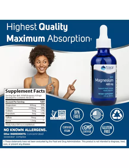 Trace Minerals Ionic Magnesium / Магній іонний рідкий 400 мг 59 мл, фото 2 від магазину біодобавок nutrido.shop