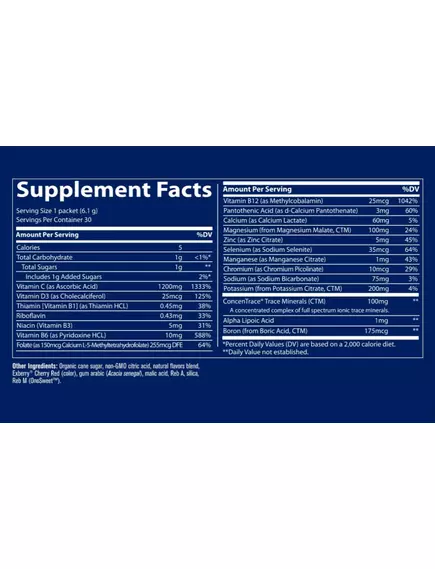 Trace Minerals Power Pak Cherry / Вітамін C + електроліти + мультивітаміни смак вишня-лайм 30 саше, фото 4 в магазине биодобавок nutrido.shop