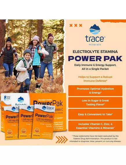Trace Minerals Power Pak Orange / Вітамін C + електроліти + мультивітаміни Апельсин 30 саше, фото 3 в магазине биодобавок nutrido.shop