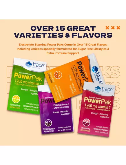 Trace Minerals Power Pak Orange / Вітамін C + електроліти + мультивітаміни Апельсин 30 саше, фото 5 в магазине биодобавок nutrido.shop