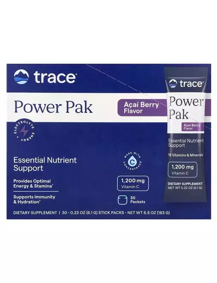 Trace Minerals Electrolyte Stamina Power Pak Acai Berry / Електроліти + вітамін С + мультивітаміни зі смаком асаї 30 саше  в магазине биодобавок nutrido.shop