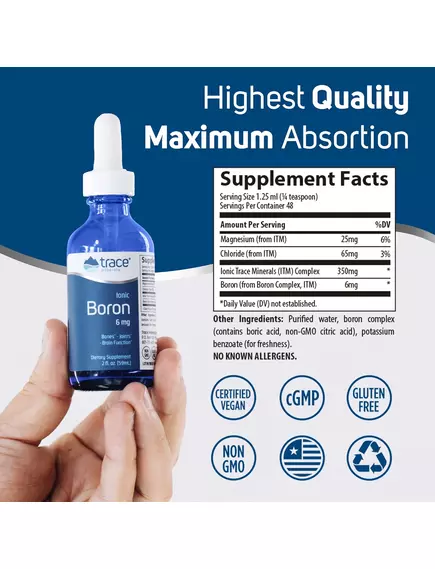 Бор іонний 6 мг 59 мл / Ionic Boron Trace Minerals, фото 2 в магазине биодобавок nutrido.shop