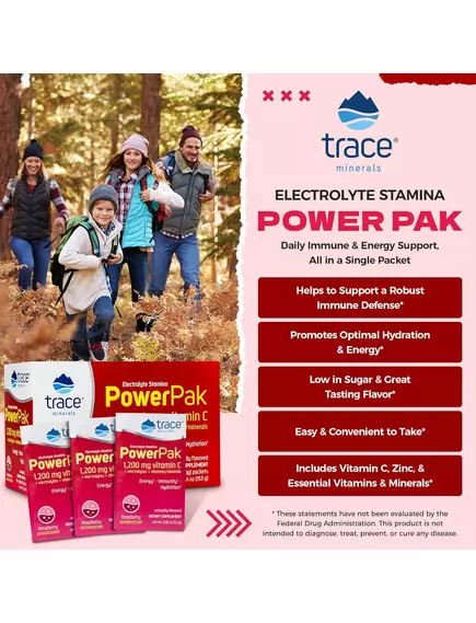 Trace Minerals  Power Pak Raspberry/ Вітамін C + електроліти + мультивітаміни Малина 30 саше, фото 3 від магазину біодобавок nutrido.shop