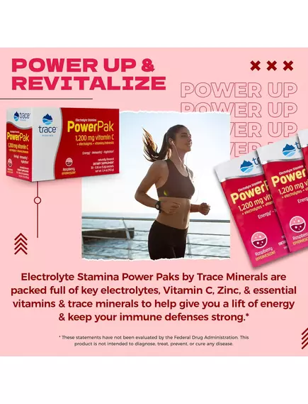 Trace Minerals  Power Pak Raspberry/ Вітамін C + електроліти + мультивітаміни Малина 30 саше, фото 4 від магазину біодобавок nutrido.shop
