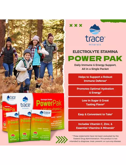 Trace Minerals Power Pak Watermelon / Вітамін C + електроліти + мультивітаміни Кавун 30 саше, фото 3 в магазине биодобавок nutrido.shop