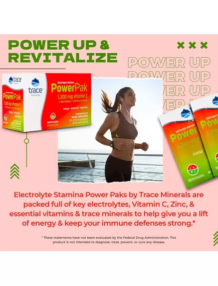 Trace Minerals Power Pak Watermelon / Вітамін C + електроліти + мультивітаміни Кавун 30 саше, фото 4 в магазине биодобавок nutrido.shop