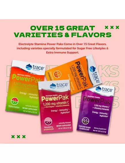 Trace Minerals Power Pak Watermelon / Вітамін C + електроліти + мультивітаміни Кавун 30 саше, фото 5 в магазине биодобавок nutrido.shop