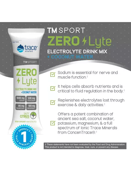 Електроліти зі смаком солоного цитруса 30 саше / ZeroLyte Salty Citrus, Trace Minerals, фото 4 в магазине биодобавок nutrido.shop