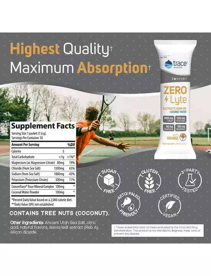TRACE MINERALS ZEROLYTE ORANGE / ЕЛЕКТРОЛІТИ ЗІ СМАКОМ СОЛОНОГО АПЕЛЬСИНА 30 САШЕ, фото 4 від магазину біодобавок nutrido.shop
