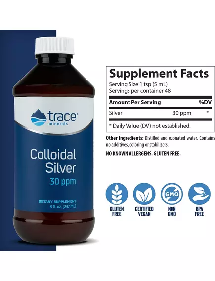 Trace Minerals Colloidal Silver / Коллоидное серебро 30 ppm 237 мл, фото 4 в магазине биодобавок nutrido.shop