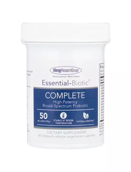ALLERGY RESEARCH ESSENTIAL-BIOTIC COMPLETE / КОМПЛЕКСНИЙ ПРОБІОТИК 12 ШТАМІВ 50 МЛРД КУО 60 КАПСУЛ від магазину біодобавок nutrido.shop