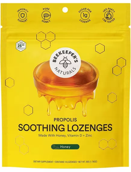 Beekeeper's Naturals Propolis Soothing Lozenges / Льодяники при болях у горлі з прополісом і медом 14 шт. в магазине биодобавок nutrido.shop