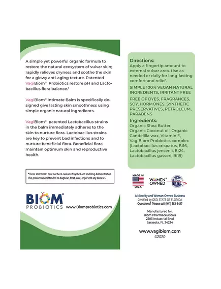 Biom Probiotics Intimate Skin Soothing Probiotic Soft Balm / Пробіотичний бальзам для інтимної шкіри 60 мл, фото 2 від магазину біодобавок nutrido.shop