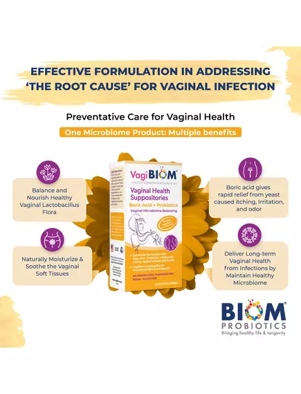 BIOM PROBIOTICS BORIC ACID+PROBIOTICS / СУПОЗИТОРІЇ ВАГІНАЛЬНІ БОРНА КИСЛОТА + ПРОБІОТИКИ 10 ШТ., фото 3 від магазину біодобавок nutrido.shop
