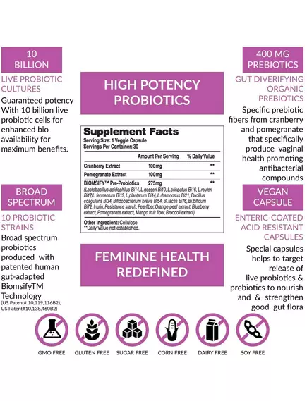 BIOM PROBIOTICS PROBIOTIC FOR VAGINAL INFECTION / ЖІНОЧИЙ ПРОБІОТИК ПРИ ВАГІНАЛЬНИХ ІНФЕКЦІЯХ 30 КАПСУЛ, фото 3 від магазину біодобавок nutrido.shop