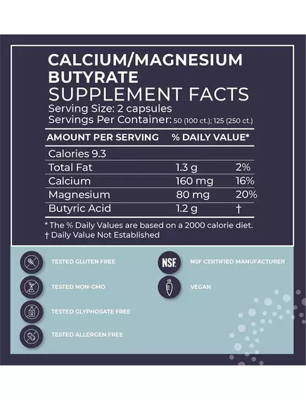 BodyBio Butyrate Cal-Mag / Бутират с кальцием и магнием 250 капсул, фото 2 в магазине биодобавок nutrido.shop
