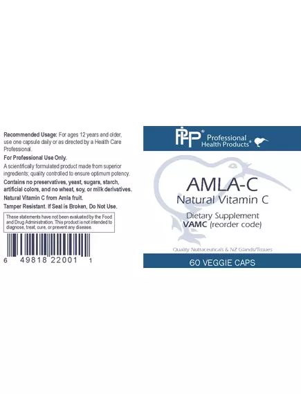 Professional Health Products AMLA-C / Натуральний вітамін C із ягід амла 60 капсул, фото 3 в магазине биодобавок nutrido.shop