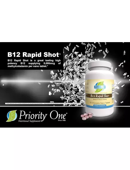 Priority One B12 Rapid Shot / Вітамін Б12 метилкобаламін 60 швидкозасвоюваних жувальних таблеток, фото 6 в магазине биодобавок nutrido.shop