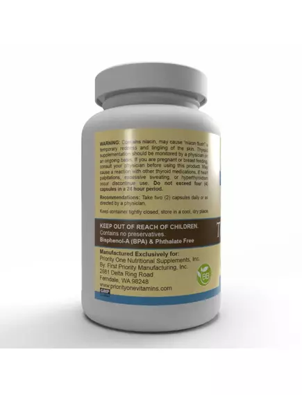 Priority One Thyroid Plus / Щитоподібна залоза 65 мг + поживні речовини 120 капсул, фото 3 в магазине биодобавок nutrido.shop