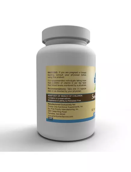 Priority One Sun D3 / Вітамін Д3 у формі холекальциферолу 3000 МО 90 капсул, фото 4 в магазине биодобавок nutrido.shop
