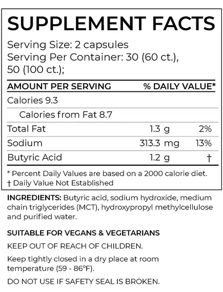 BodyBio Sodium Butyrate / Бутират Натрия 60 капс, фото 2 купить в магазине биодобавок nutrido.shop BodyBio Sodium Butyrate / Бутират Натрия 60 капс, фото 2 в магазине биодобавок nutrido.shop