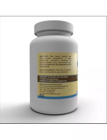 PRIORITY ONE THYROID / ЩИТОВИДНА ЗАЛОЗА 130 МГ 90 КАПСУЛ, фото 3 від магазину біодобавок nutrido.shop