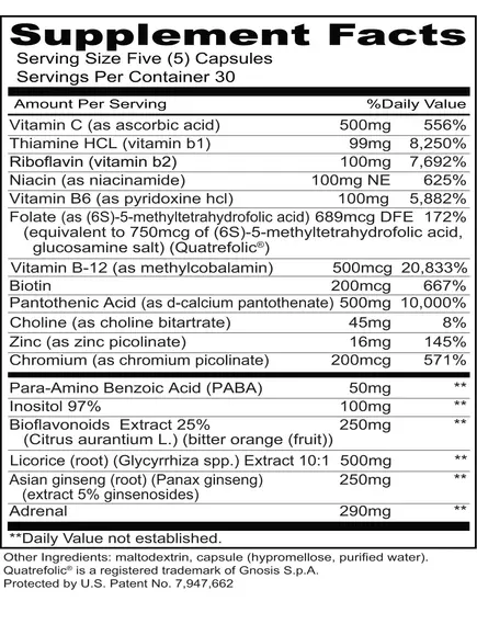 Priority One Mega Stress Caps / Комплекс вітамінів групи Б з підтримкою надниркових залоз 150 капсул, фото 2 в магазине биодобавок nutrido.shop