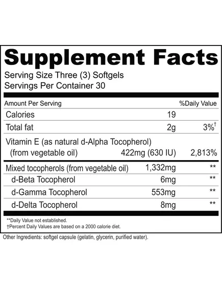 Priority One E Mixed Tocopherols / Вітамін E змішані токофероли 90 капсул, фото 2 в магазине биодобавок nutrido.shop