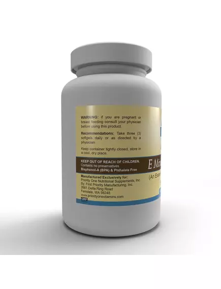 Priority One E Mixed Tocopherols / Вітамін E змішані токофероли 90 капсул, фото 4 в магазине биодобавок nutrido.shop
