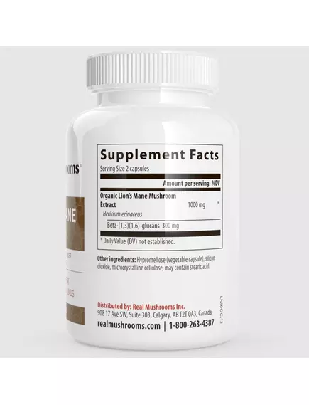 Real Mushrooms Lion's Mane / Ежовик гребенчатый органик 120 капс, фото 3 в магазине биодобавок nutrido.shop