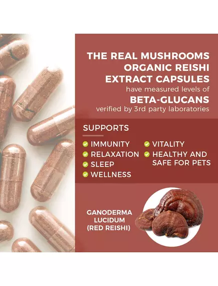 REAL MUSHROOMS REISHI / РЕЙША ОРГАНІК 90 КАПС, фото 3 від магазину біодобавок nutrido.shop
