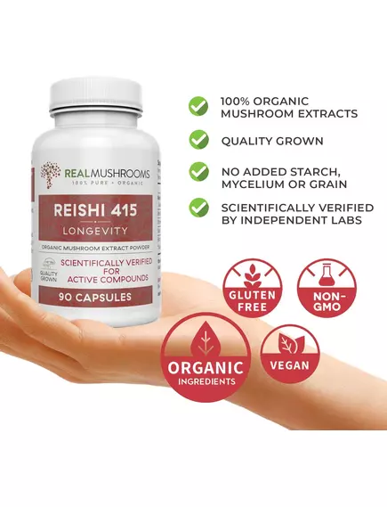 REAL MUSHROOMS REISHI / РЕЙША ОРГАНІК 90 КАПС, фото 4 від магазину біодобавок nutrido.shop
