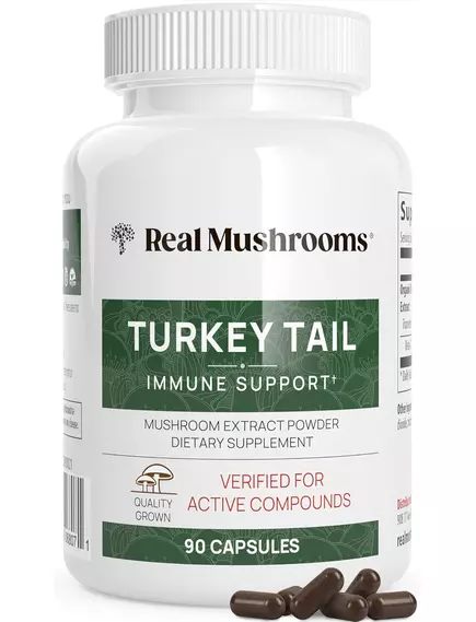 REAL MUSHROOMS TURKEY TAIL / ТРУТОВИК РІЗНОКОЛЬОРОВИЙ ДЛЯ ПІДТРИМКИ ІМУНІТЕТУ 135 КАПСУЛ від магазину біодобавок nutrido.shop