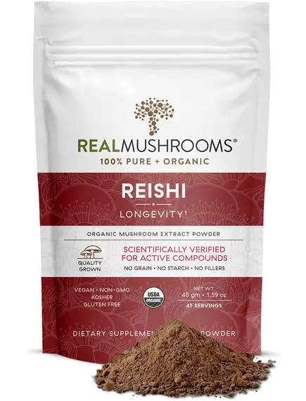 REAL MUSHROOMS REISHI / РЕЙШІ ОРГАНІК ПОРОШОК 45 Г від магазину біодобавок nutrido.shop