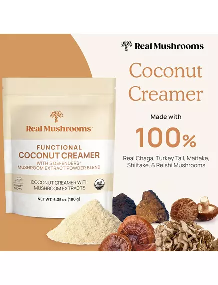 Real Mushrooms Functional Coconut Creamer / Кокосові вершки + суміш із 5 екстрактів грибів 180 г, фото 3 від магазину біодобавок nutrido.shop