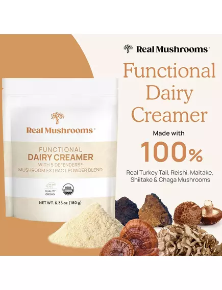 Real Mushrooms Functional Dairy Creamer / Молочні вершки + суміш із 5 екстрактів грибів 180 г, фото 4 від магазину біодобавок nutrido.shop